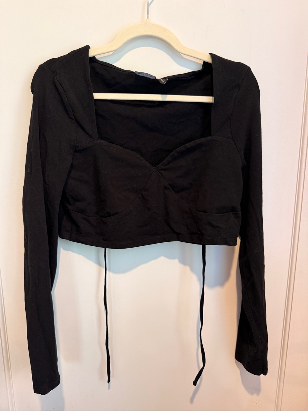 ASOS Black Long Sleeve Cropped Sweetheart Bustier Top